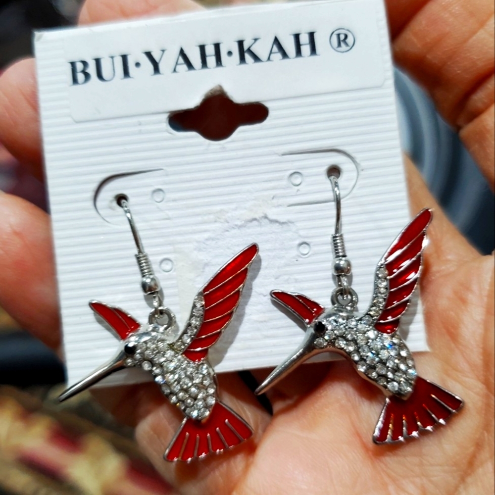 Hummingbird Earrings Bui Yah Kah New on Card Vintage L👀K ❤ Stones